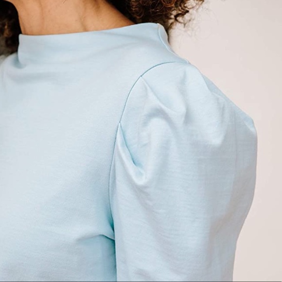 The Drop Women's Airy Blue Wide Mock-Neck Puff-Sleeve Top - Picture 3 of 6